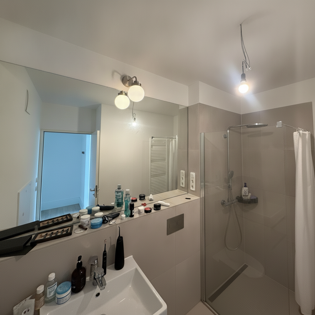 Shower bathroom — FRIHULT wall above mirror