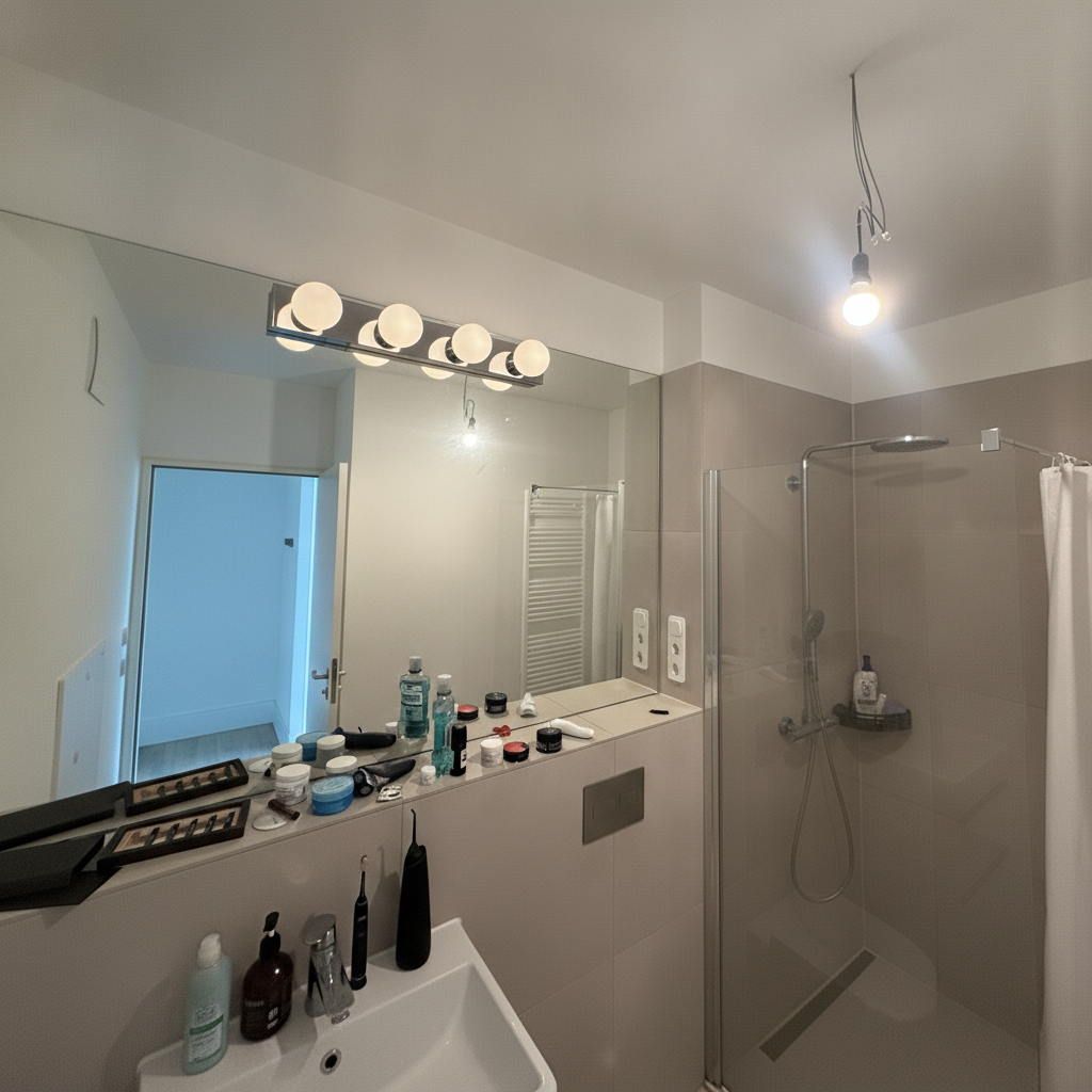 Shower bathroom — LEDSJÖ above mirror